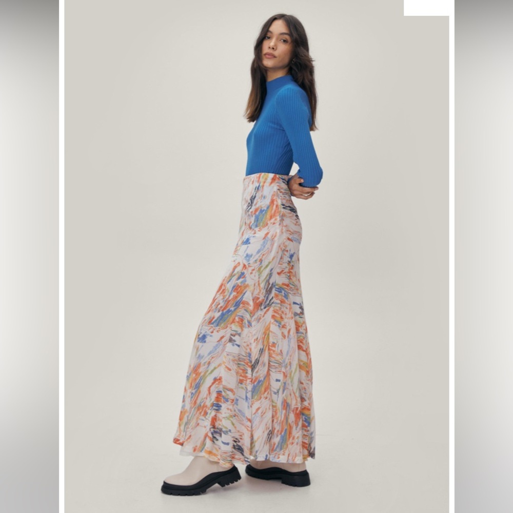 Nasty Gal Tie Dye Chiffon Bias Print multicolored  Maxi Skirt sz.0